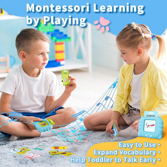 Talking flash card learning toy features