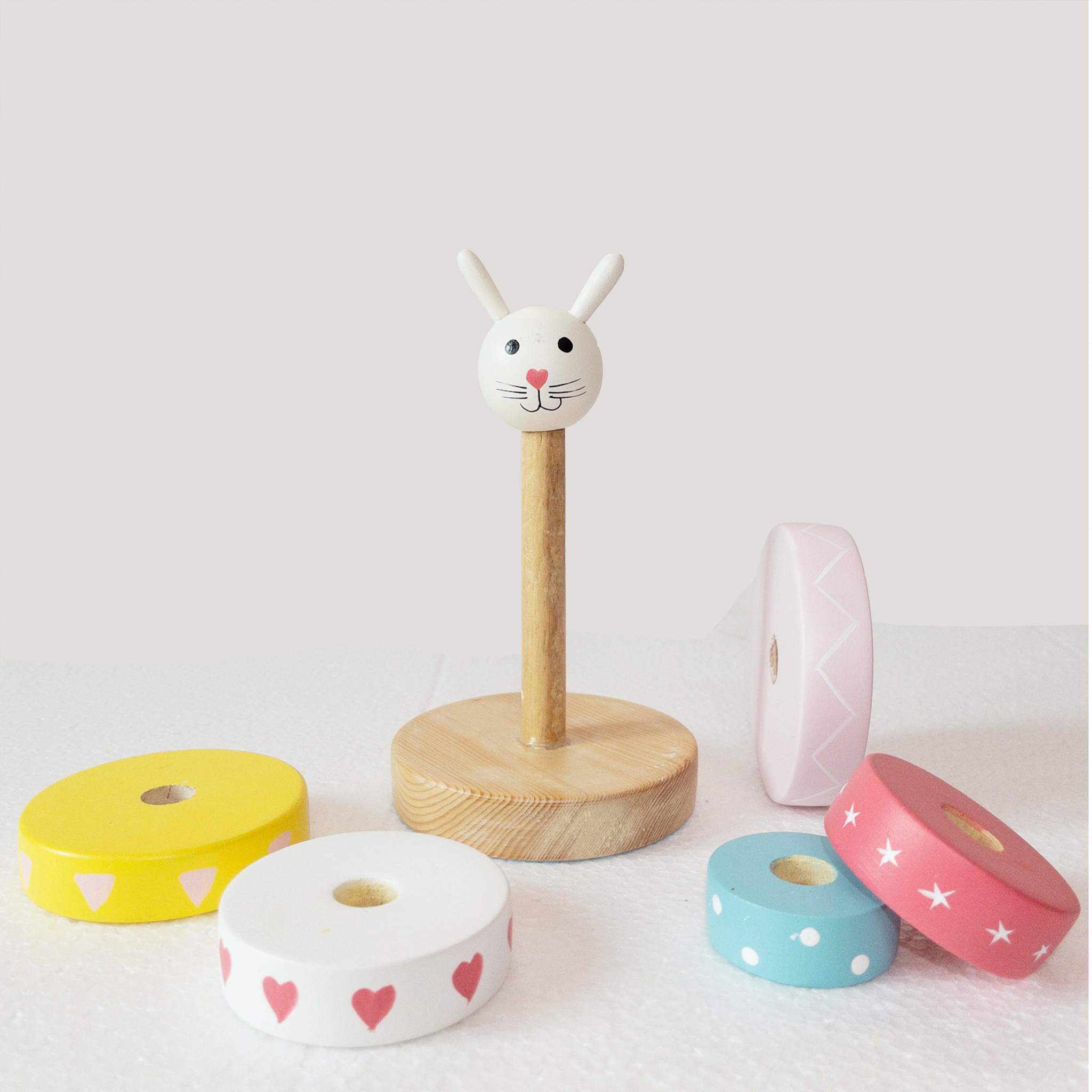 wooden stacking toy bunny for open ended play